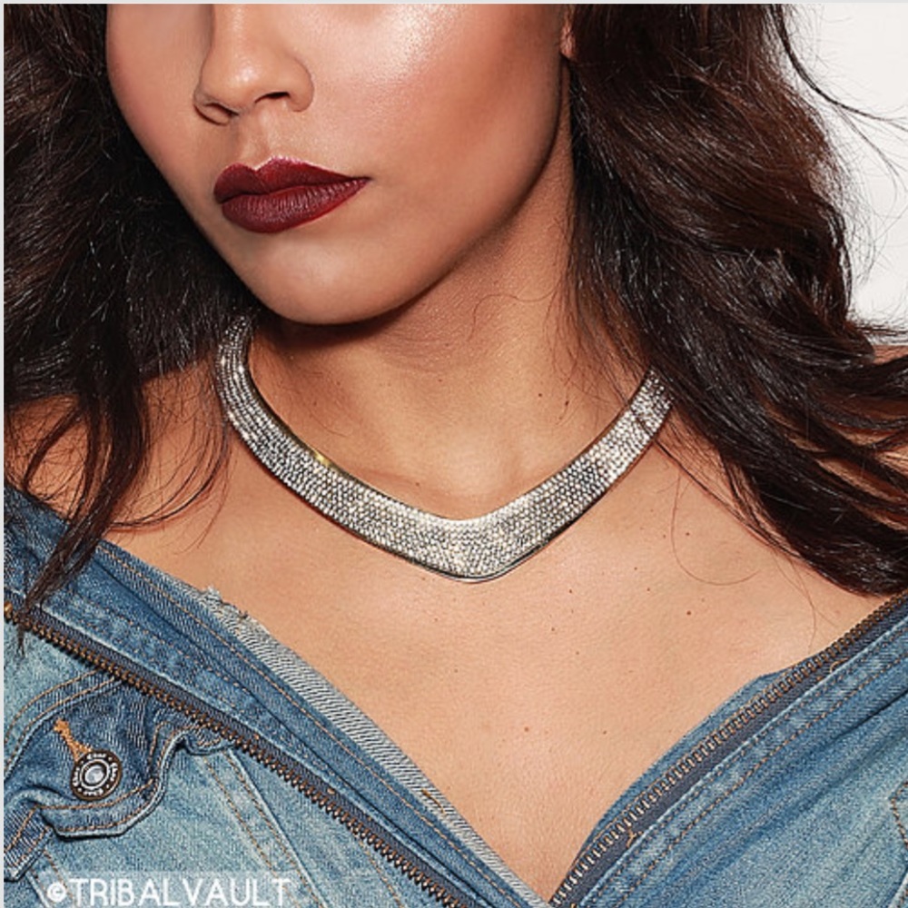 Gold Tribal V Rhinestone Necklace