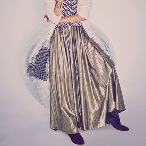 Free People Lost in Light Gold Maxi Skirt