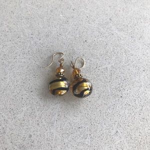 Gold & Black Blown Glass Earrings