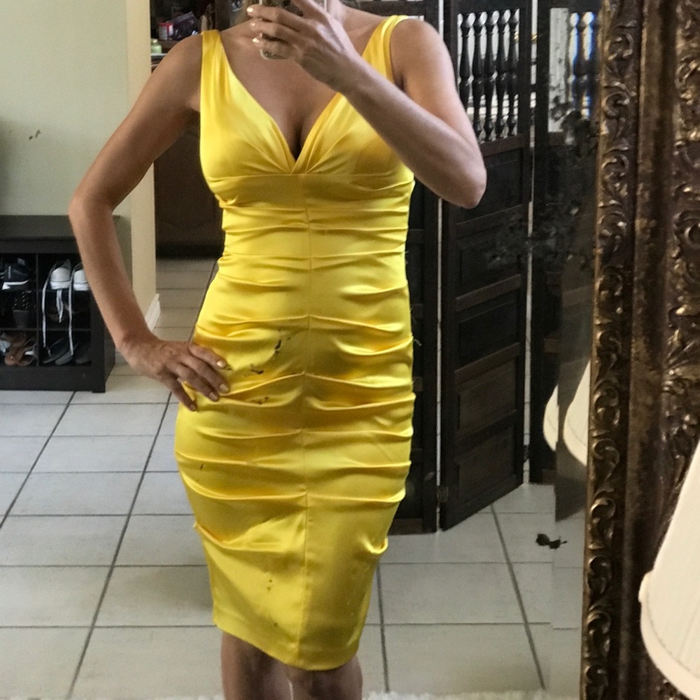 Yellow rouched Cache dress