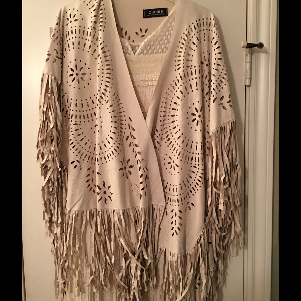 BOHO Chic beige faux suede shawl.