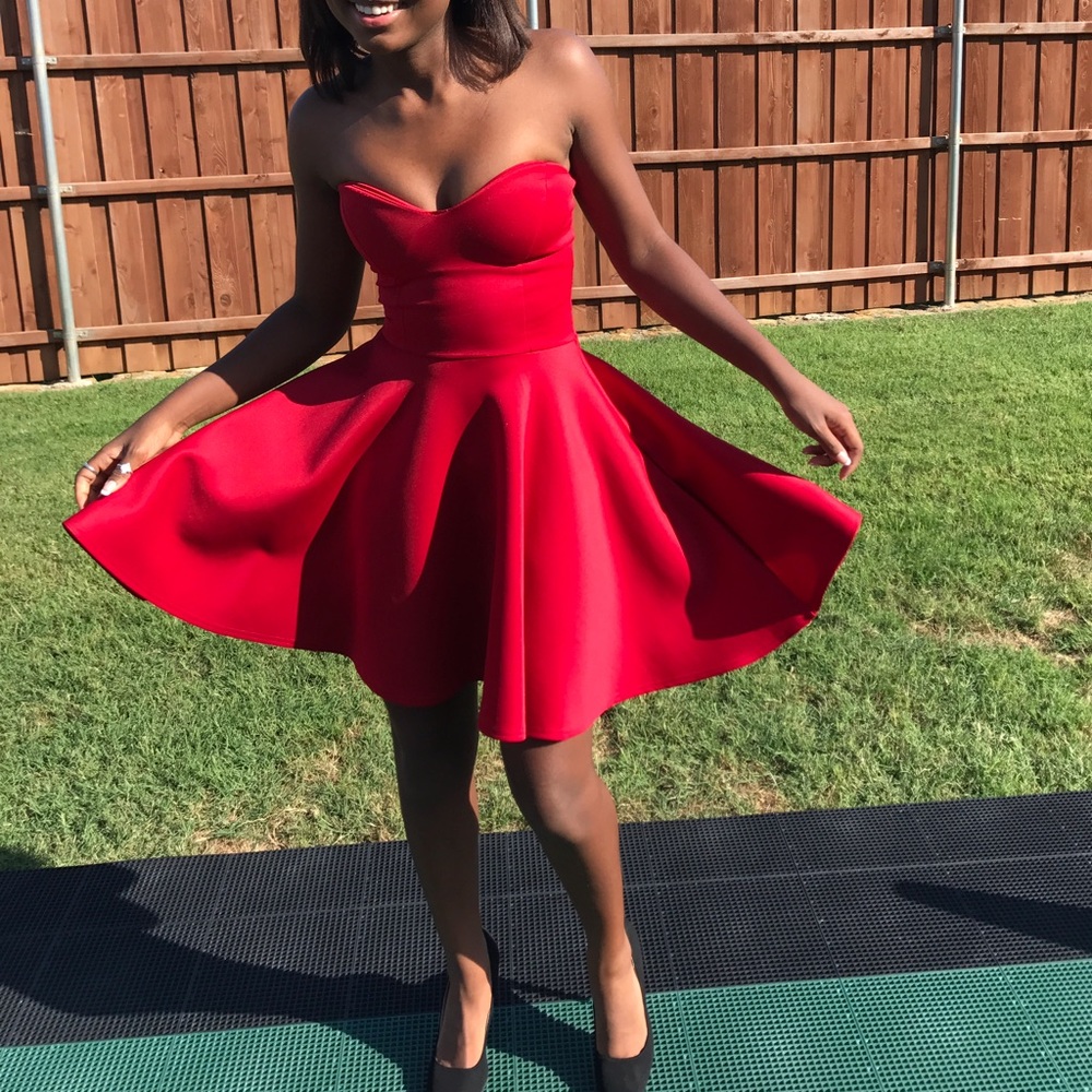 Red Strapless Sweetheart Skater Dress