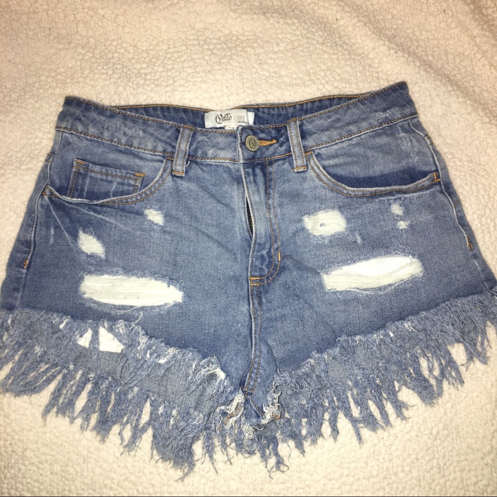 Distressed denim shorts