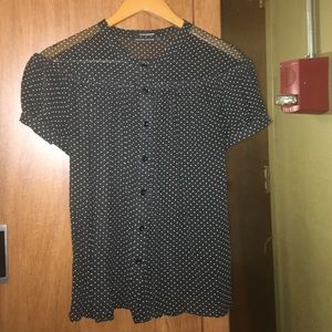 Club Monaco silk polka dot short sleeve blouse