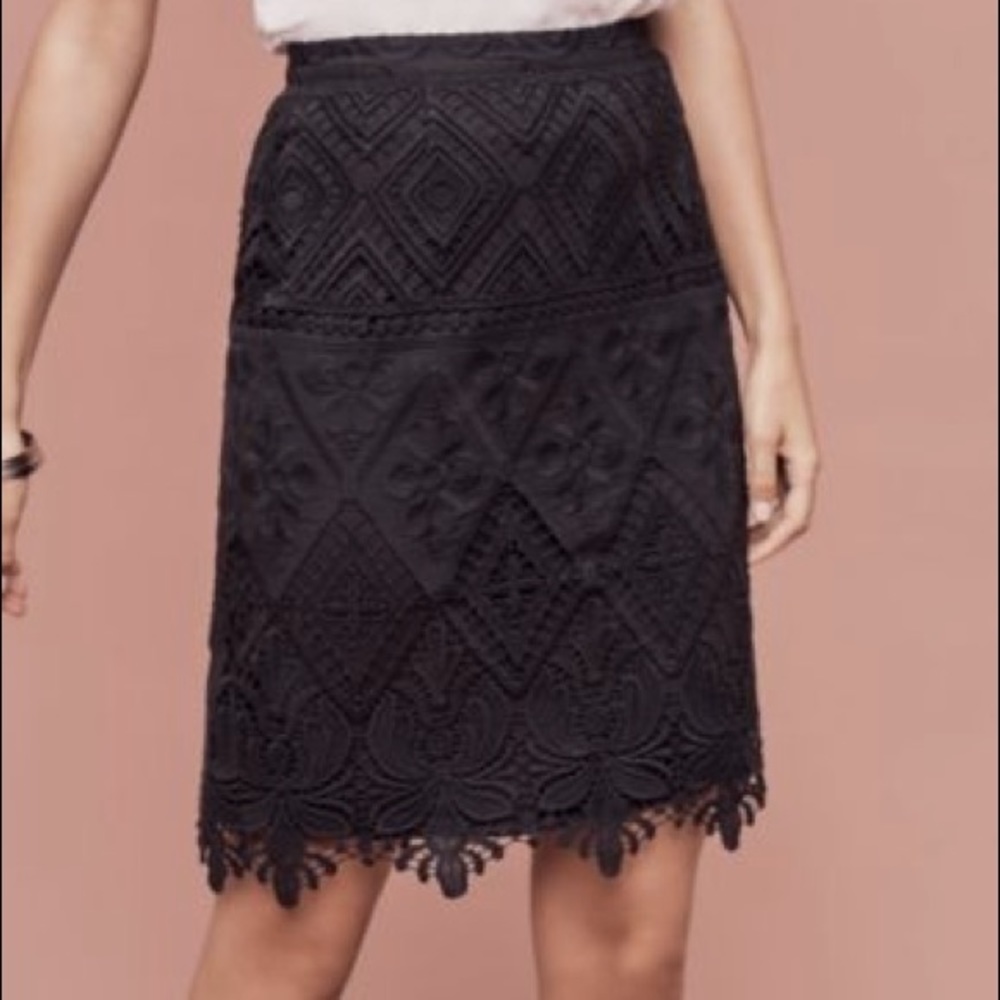 Anthropologie Moulinette Soeurs Black Lace Pncl Skirt - like new EUC