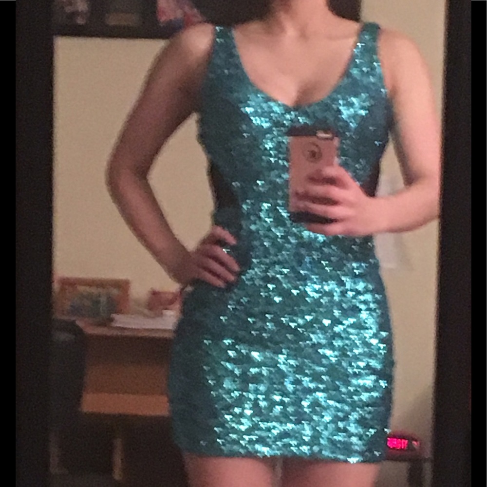 Bebe Blue Sequin Dress