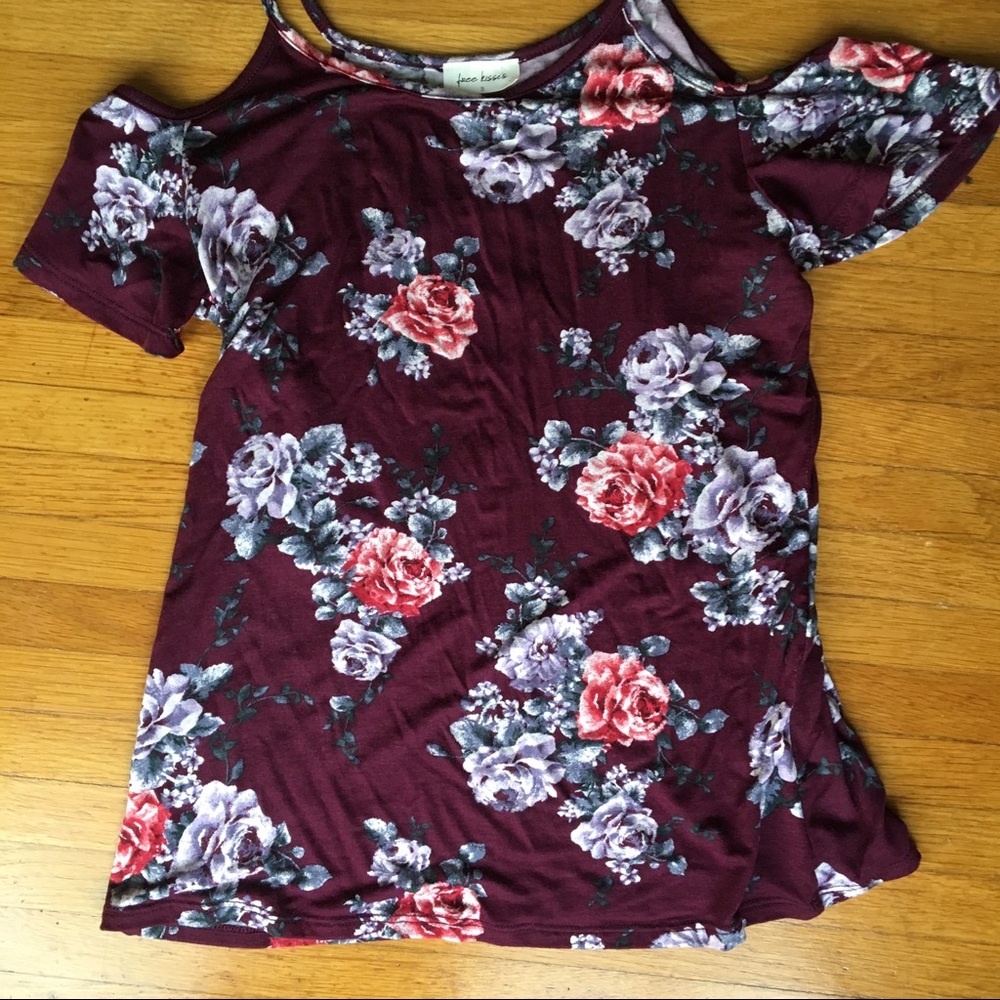 Cold Shoulder Maroon Flowers Shirt