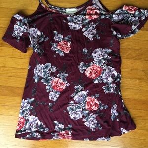 Cold Shoulder Maroon Flowers Shirt