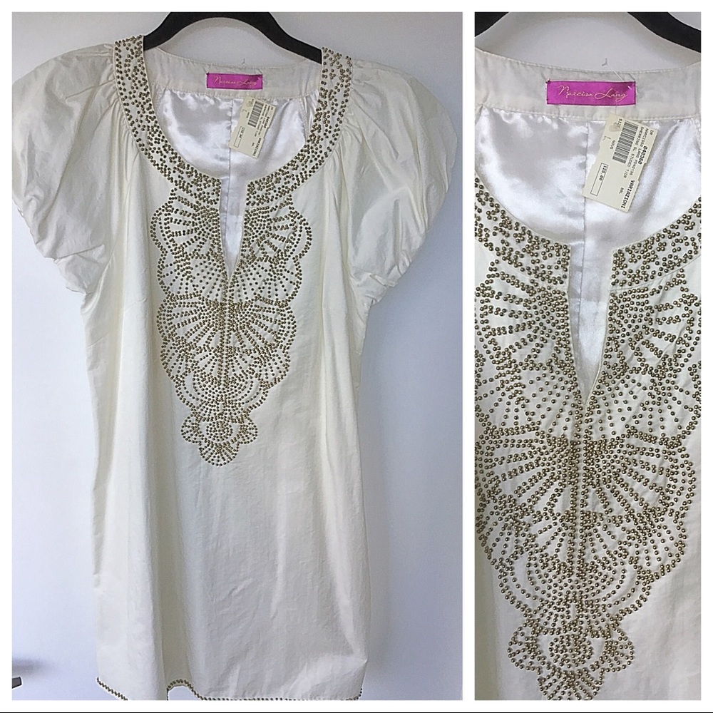 NWT Narciso Lang Gold Studded Matte Satin Tunic