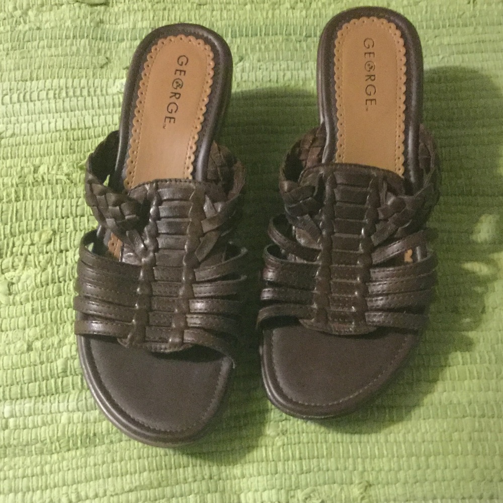 George sz 8 leather wedge sandals