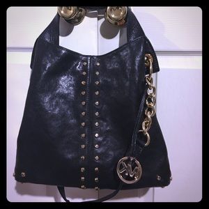 Michael Kors Black leather, gold studded purse