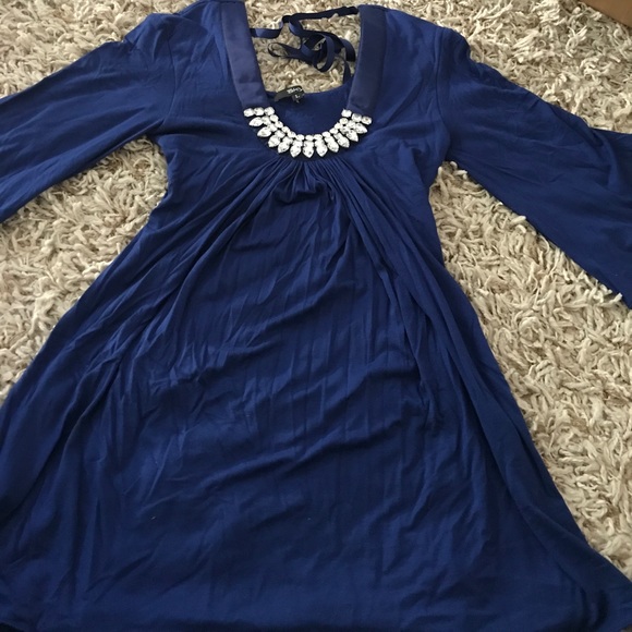 Sheer blouse, blue. Rhinestone! - Picture 3 of 5