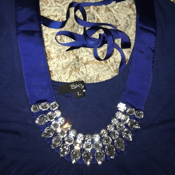 Sheer blouse, blue. Rhinestone! - Picture 2 of 5