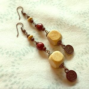Hand made wooden bead earrings
