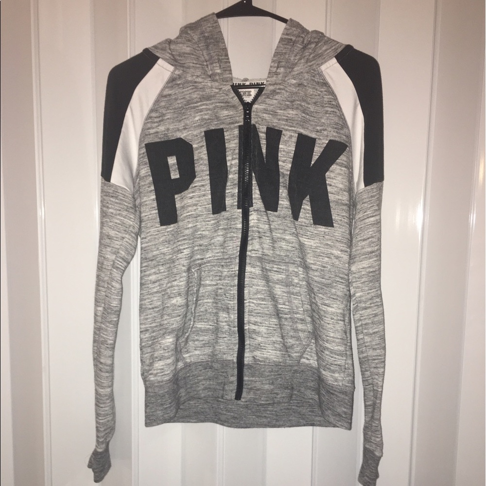 PINK grey and black zip up hoodie