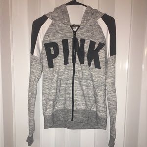PINK grey and black zip up hoodie