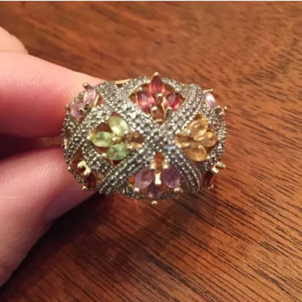 NWOT - Sterling Silver Gold Plated Jeweled Ring