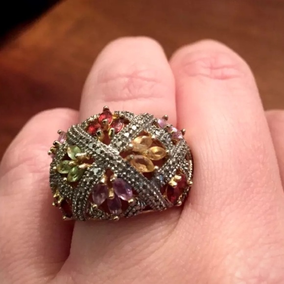 NWOT - Sterling Silver Gold Plated Jeweled Ring - Picture 2 of 7