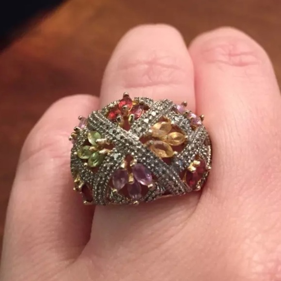 NWOT - Sterling Silver Gold Plated Jeweled Ring - Picture 5 of 7