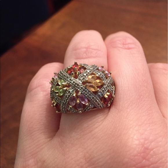 NWOT - Sterling Silver Gold Plated Jeweled Ring - Picture 4 of 7