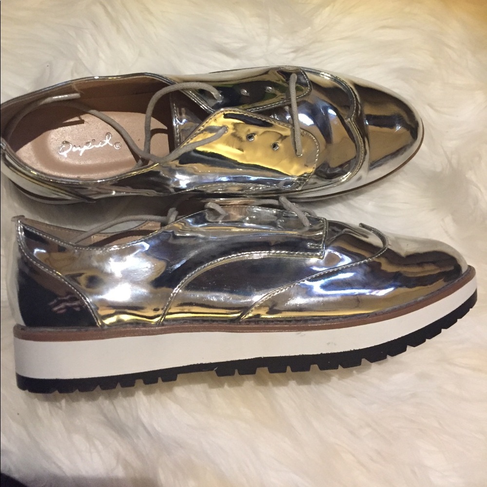Silver Metallic Oxfords