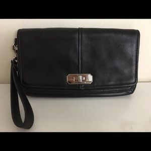 COACH black leather wristlet clutch handbag