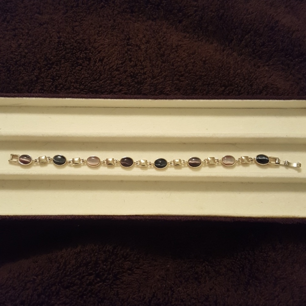 Monet Silver Cabochon Bracelet 7 inch