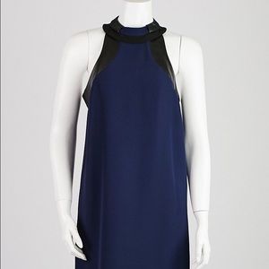 GUCCI NAVY BLUE / BLACK LEATHER TRIM DRESS