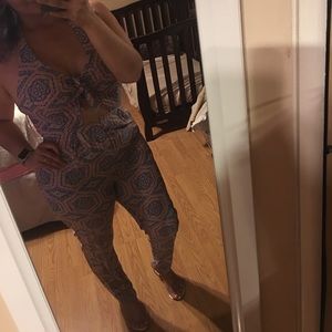 Fun mint pink/dark blue halter top jumpsuit