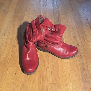 Red leather boots