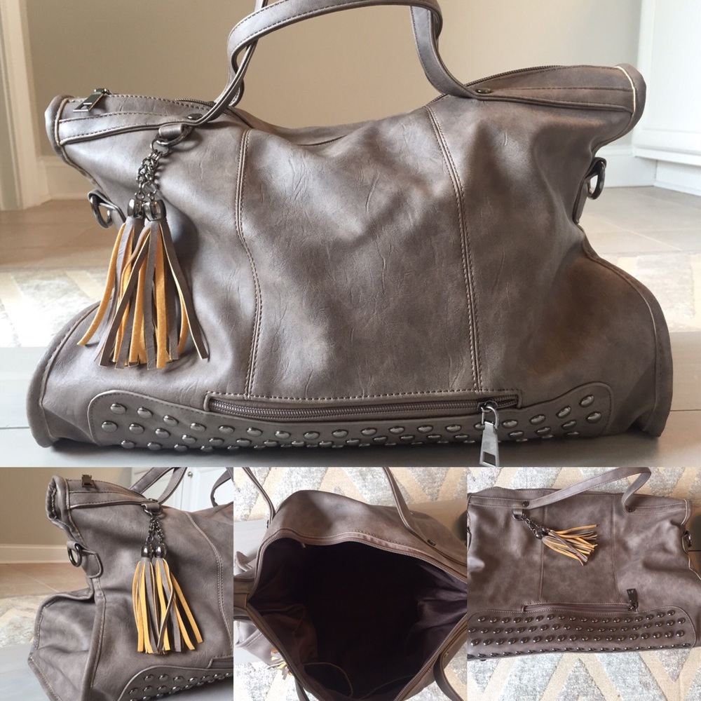 Slate with metal hardware tote