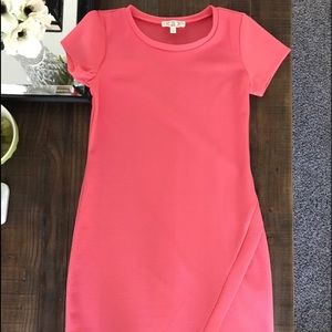 Coral Asymmetrical Bodycon Dress by Pink Rose