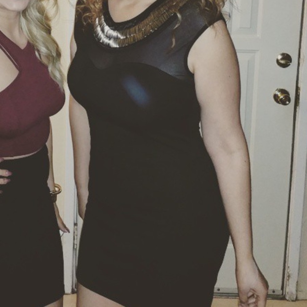 Little black dress with silver neckline
