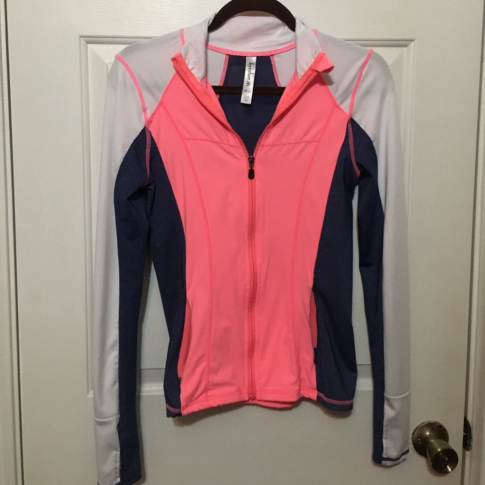 Pink, blue, and white sports jacket