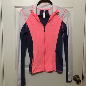 Pink, blue, and white sports jacket