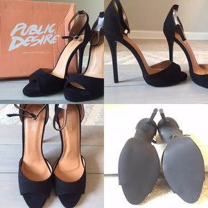 Public Desire- Black Suede Heels