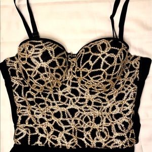 BLACK JUMPSUIT WITH GOLD DETAIL CORSET TOP