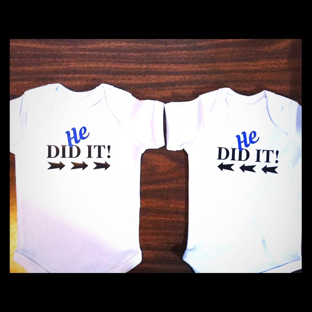 Custom Made Twin Onesies for Boys, He Did It!