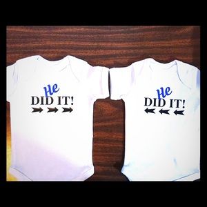Custom Made Twin Onesies for Boys, He Did It!