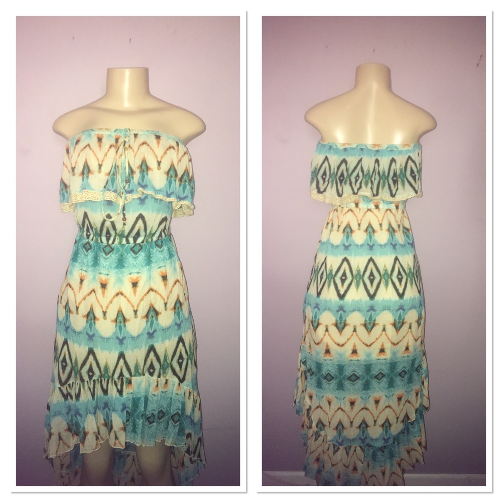 Jessica Simpson Boho Strapless Ruffle Maxi Dress