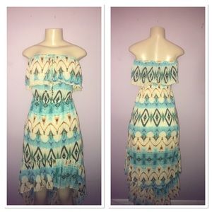 Jessica Simpson Boho Strapless Ruffle Maxi Dress