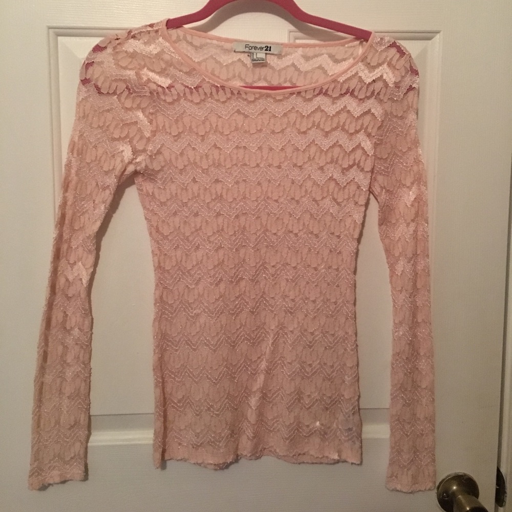 Pink chevron long lace top