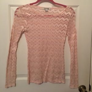 Pink chevron long lace top