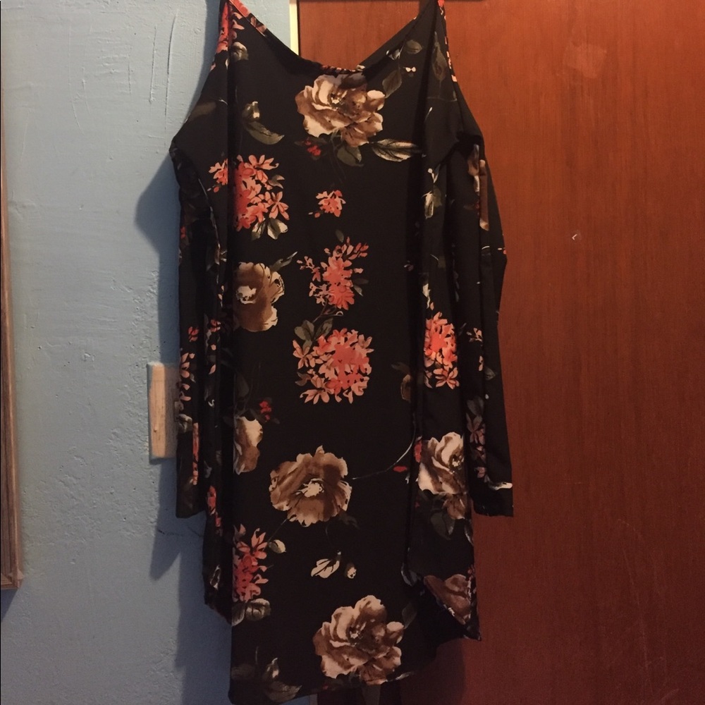 Black Floral Cold shoulder Dress