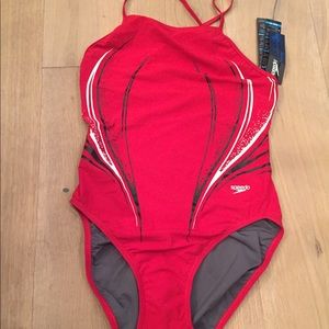 Red speedo race suit