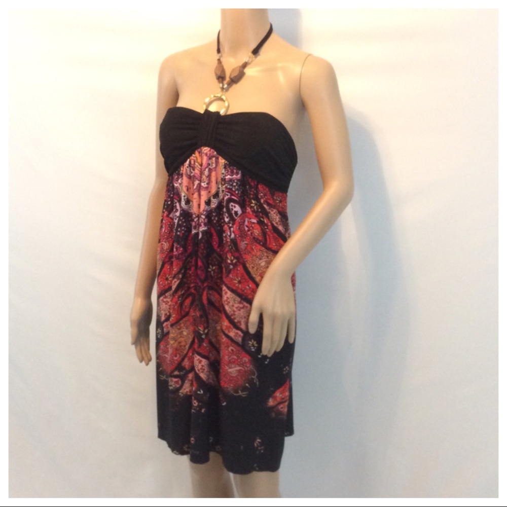 I Z BYER Abstract Design Strapless Dress