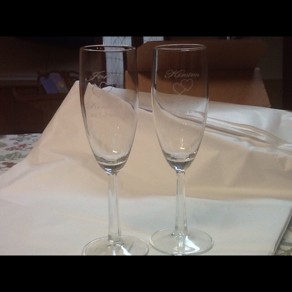 Pair of engraved champagne glasses personalized