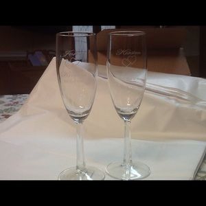 Pair of engraved champagne glasses personalized