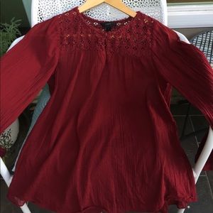 J.Crew Burgundy Tile Embroidered Gauze Blouse