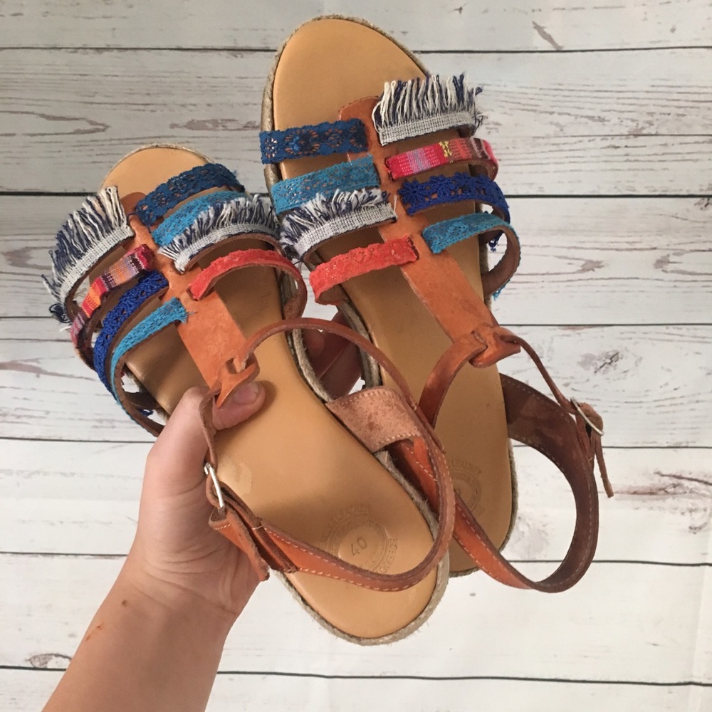 Festival Boho leather Sandals Platform